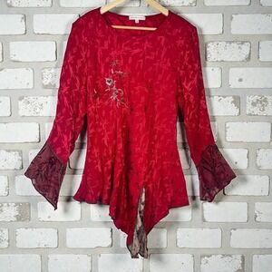Spencer Alexis Embroidered Chiffon Top Womens Size 14 Asymmetrical Vintage Glam